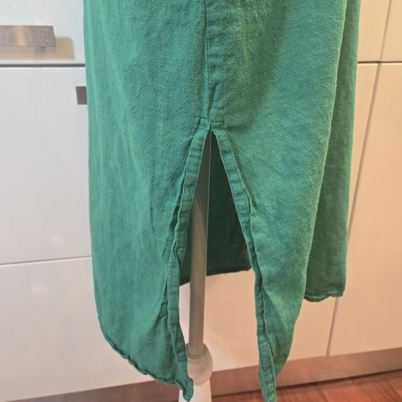 Cotton Textured 1/2 Button Down Midi Slit Tunic Dress Green Womens Size Large - Picture 7 of 9
